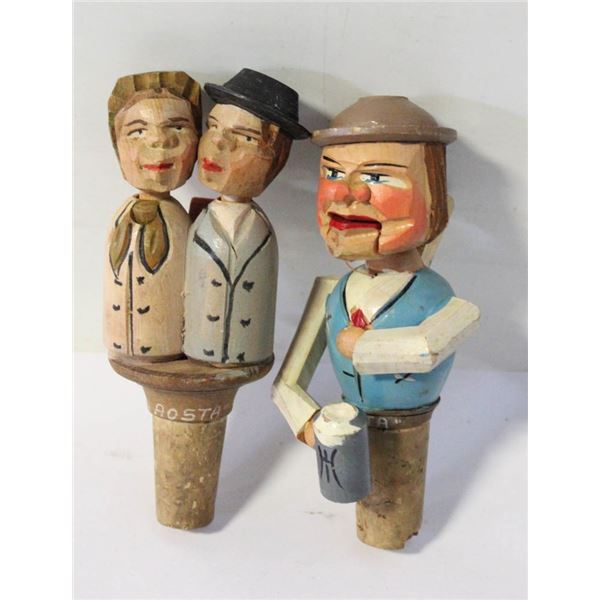 VINTAGE FOLK ART WOOD PAINTED WINE STOPPERS
