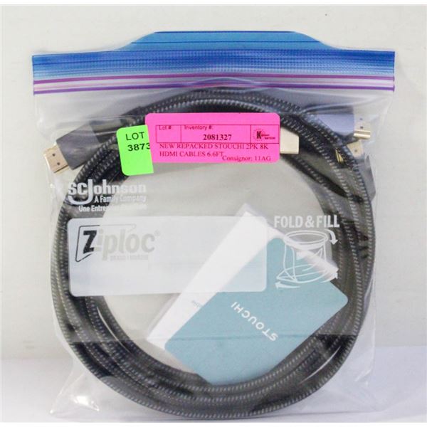 NEW REPACKED STOUCHI 2PK 8K HDMI CABLES 6.6FT