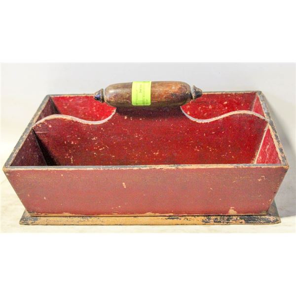 ANTIQUE WOOD BOX W/HANDLES- 14" X 10"