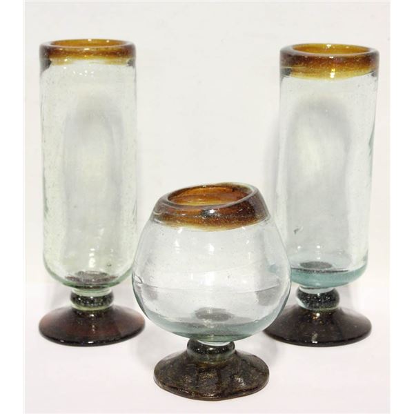 BLOWN GLASS STEMWARE- LOT OF 3