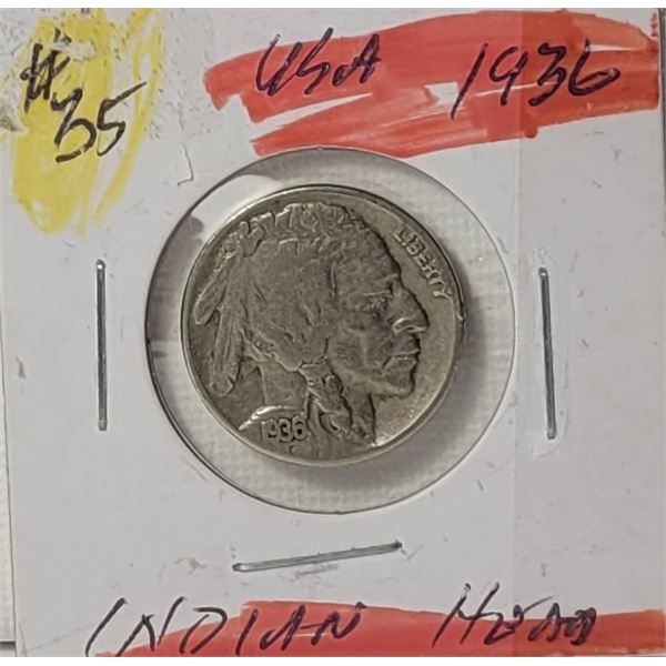 13)  USA 1936 INDIAN HEAD/BUFFALO 5 CENT