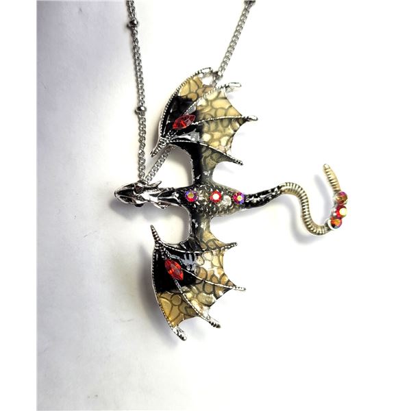 26)  ENAMEL & CRYSTAL SILVER TONE DRAGON