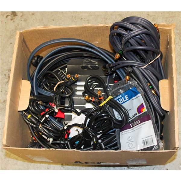 BOX OF AUDIO CABLES