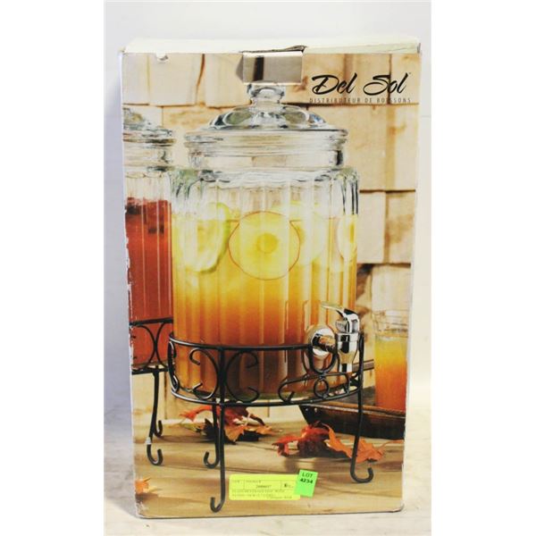 GLASS BEVERAGE DISP. WITH STAND - NEW (5.7 LITRE)