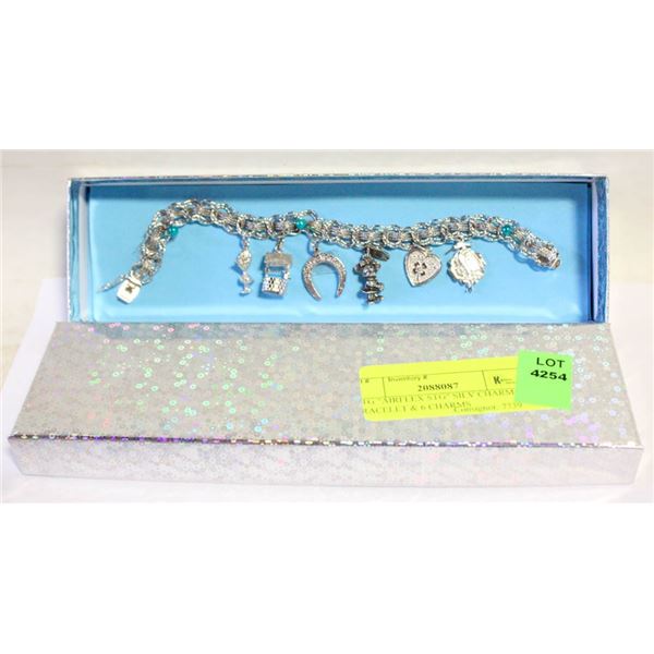 VTG "AIRFLEX STG" SILV CHARM BRACELET & 6 CHARMS