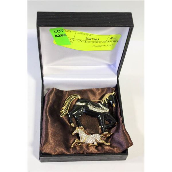 ESTATE VINTAGE HORSE BROOCHES IN BOX