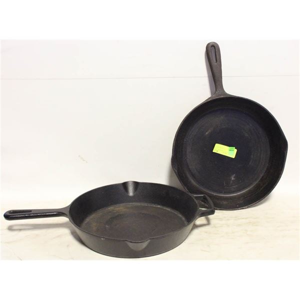 2 LARGE CAST IRON FRY PANS TOGETHER