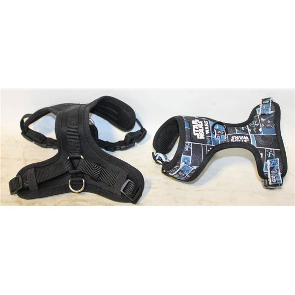 2- DOG HARNESSES. SIZE XS;  STARWARS & BLACK