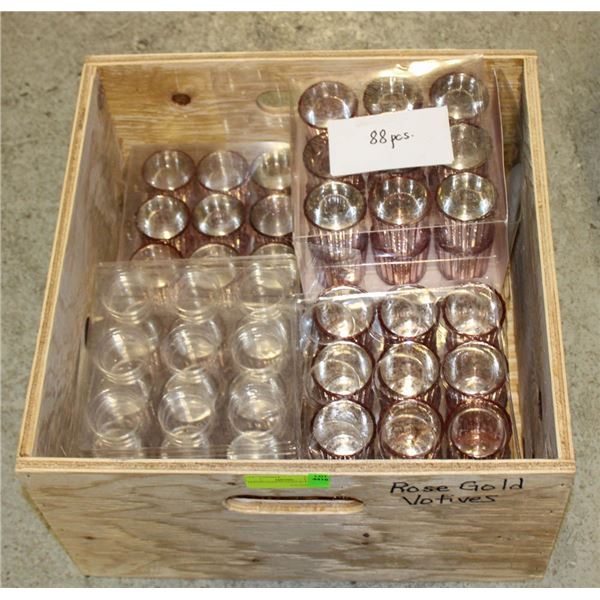 88 ROSE GOLD VOTIVES W/ CRATE