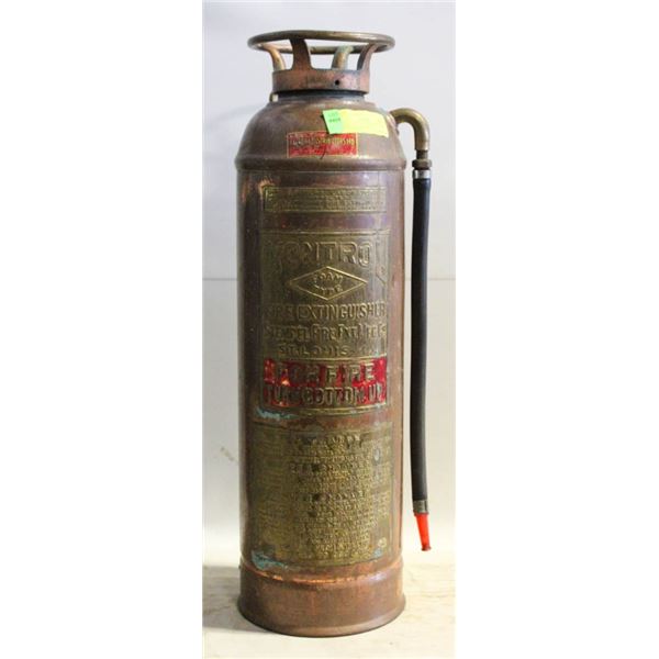 LARGE ANTIQUE KONTRO COPPER FIRE EXTINGUISHER