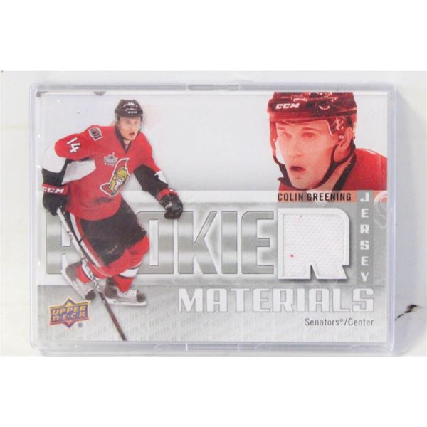 COLIN GREENING ROOKIE MATERIALS HOCKEY CARD