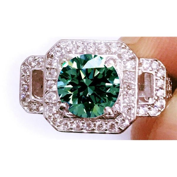 SIZE 7.25 4.29 CT BLUE ROUND MOISSANITE ENGAGEMENT