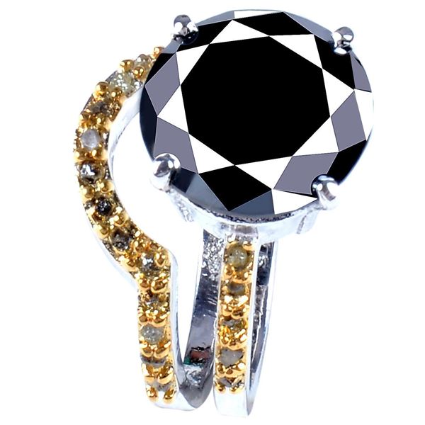 SIZE 7 6.35 CT BLACK MOISSANITE 925S BRIDAL RING SET