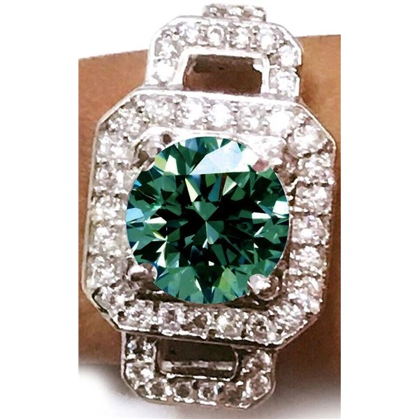 SIZE 7.25 4.25 CT BLUE ROUND MOISSANITE RING 925S