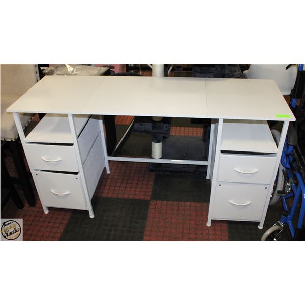 NEW ASSEMBLED WHITE DESK WITH 4 DRAWERS H-29.5"