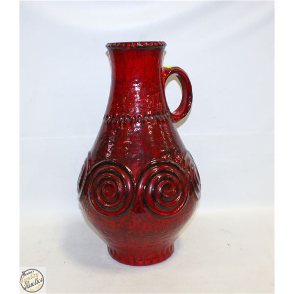 RED JASBA SWIRL WEST GERMANY VASE W/HANDLE H-18"
