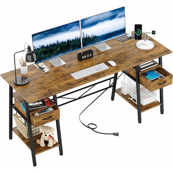 NEW ASSEMBLED YAOHUOO L-55" RUSTIC BROWN DESK
