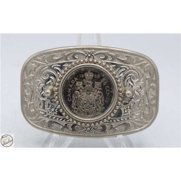 SILVER 1965 CANADIAN 50 CENT COIN INLAID INTO