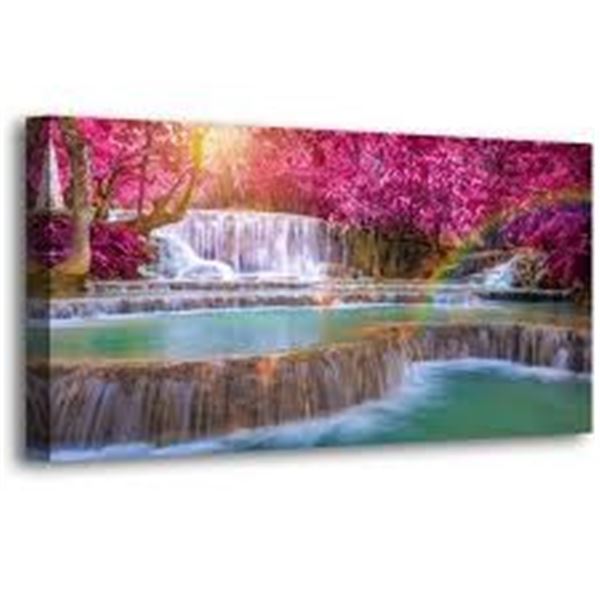 BRAND NEW WATERFALL & RED TREE PICTURE 20 X 40"