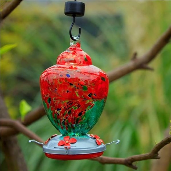 BRAND NEW HAND BLOWN GLASS HUMMINGBIRD FEEDER