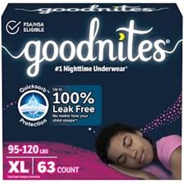 NEW 3 X 21 GOODNITES XL NIGHTTIME UNDERWEAR