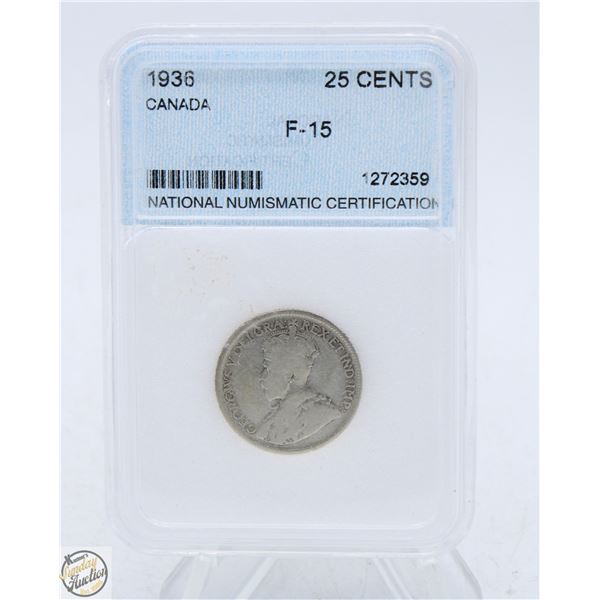 1936 25 CENT NNC CERTIFIED F-15