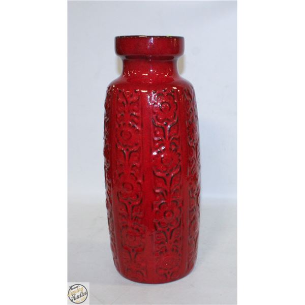 FLORAL PRINT RED WEST GERMANY FLOOR VASE