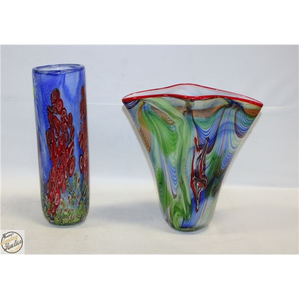 HAND BLOWN GLASS VASES SET OF 2