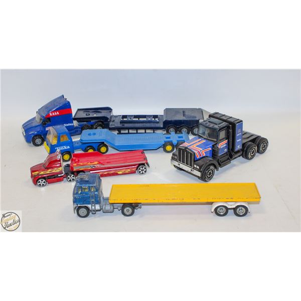 TRAY OF TONKA TRUCKS AND TRAILERS