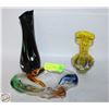 2 HANDBLOWN ART GLASS VASES + ART GLASS