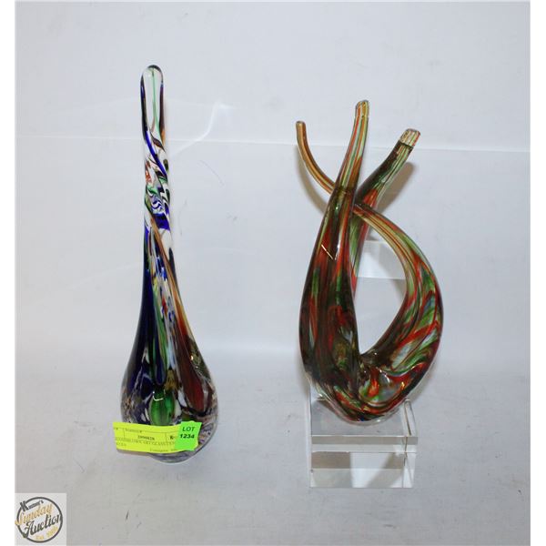 2 HANDBLOWN ART GLASS CENTRE PIECES
