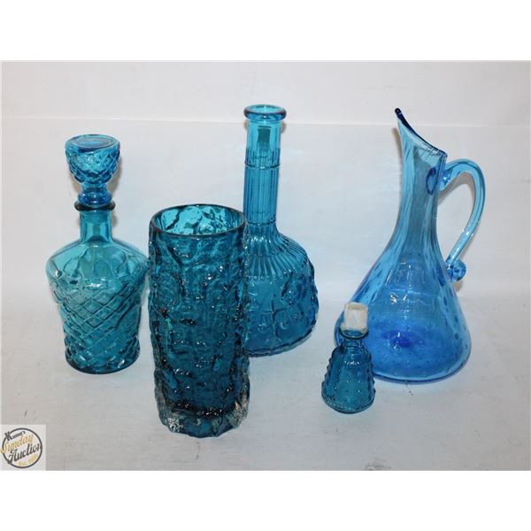 ALL BLUE ART GLASS DECANTER/JUG
