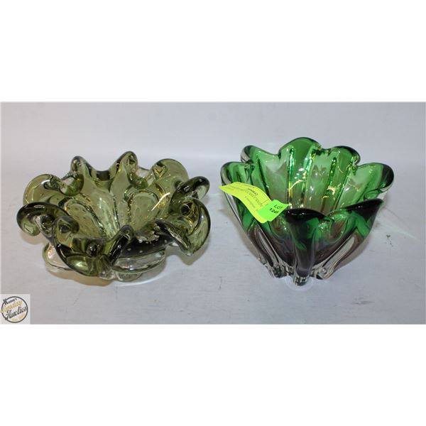 2 CHALET/ART GLASS CANDY DISHES