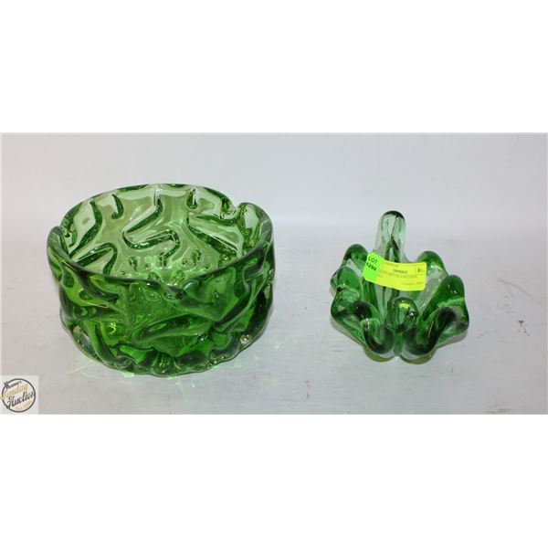 2 CHALET/ART GLASS CANDY DISHES