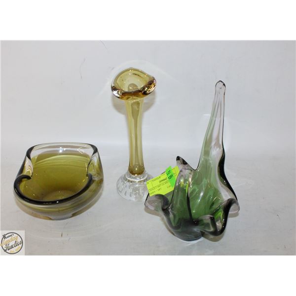 2 CHALET/ART GLASS CANDY DISHES + ART