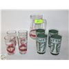 Image 1 : CLEAR+RED WATER JUG + MATCHING CUPS &