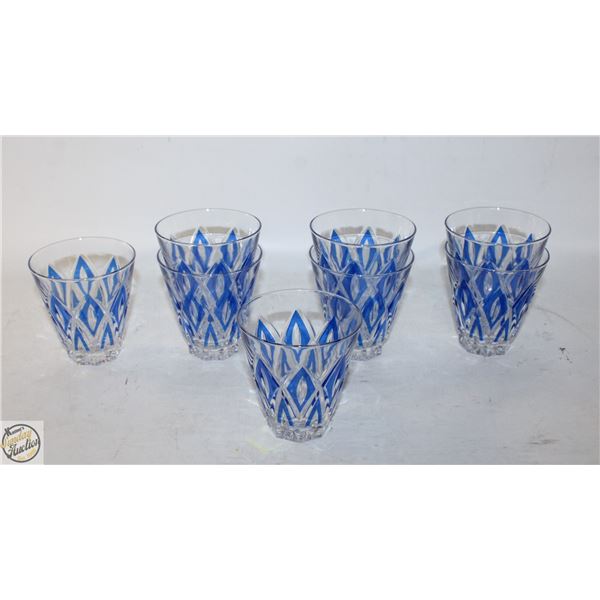8 MATCHING BLUE/CLEAR DRINKINGWARE