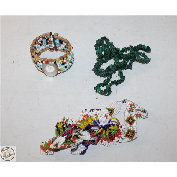 GREEN ROCK NECKLACE+BEAD BRACELET+NATIVE NECKLACE