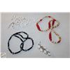 3 BEAD NECKLACES + 1 WHITE PIN