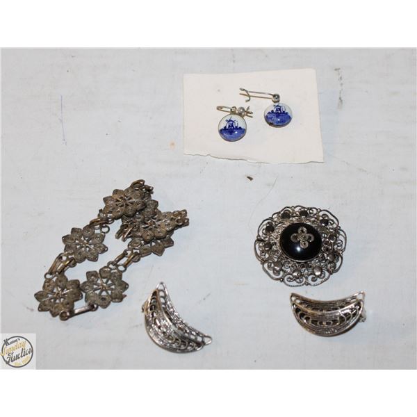 TURQUOISE/SILVER BRACELET+CLIP-ON EARRINGS