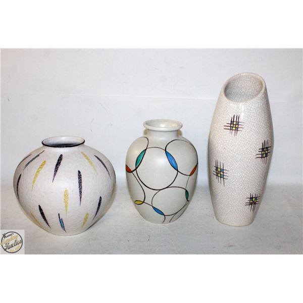 3 DIFFERENT POTTERY VASES