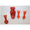 Image 1 : 4 ART GLASS ORANGE FLOWER VASES