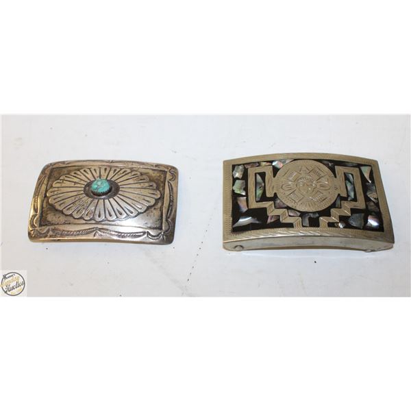 2 BELT BUCKLES TURQUOISE+ABALONE