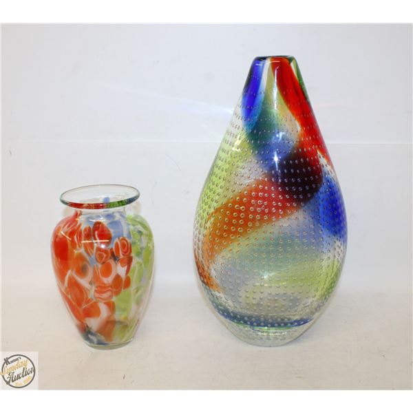 PAIR OF ART GLASS HANDBLOWN VASES