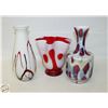 Image 1 : 3 DIFFERENT ART GLASS/POTTERY VASES
