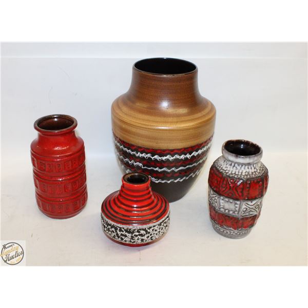 4 RED THEMED VASES ALL DIFFERENT
