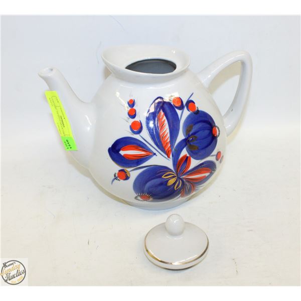 CERAMIC TEAPOT BLUE ORANGE WHITE