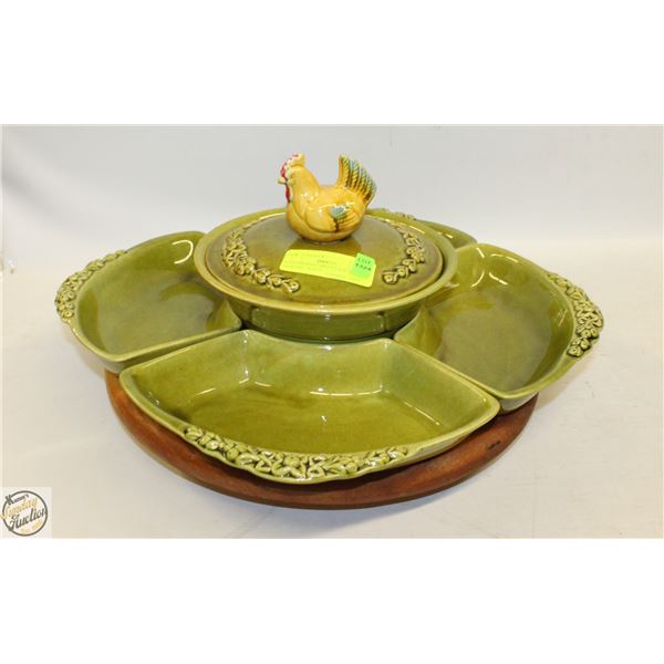 LOT CHICKEN GREEN LAZY SUSAN CERAMIC, 4 DISH