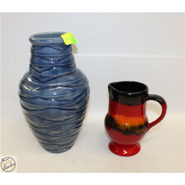 BLUE POTTERY VASE STAMPED ON BOTTOM