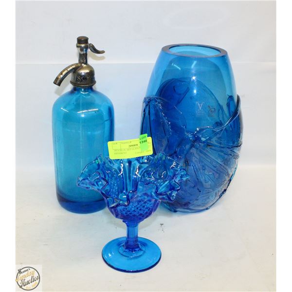 3PCS BLUE ART GLASS PIECES ALL DIFFERENT
